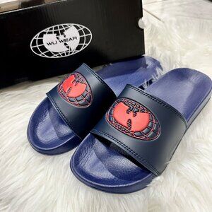NIB Wu Wear x Wu Tang Mens 9 Blue Red Slides 90s Hip Hop Streetwear Rap Rare 1